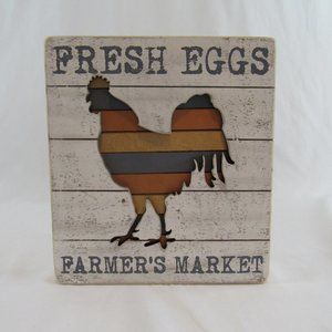 Fresh Eggs Farmers Market Wooden Farmhouse Kitchen Sign, Chicken Wall Decor